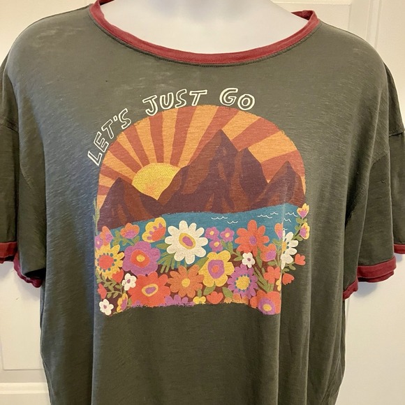 NATURAL LIFE Tops - Natural Life Oversized Ringer Novelty Tee Size XL "Let's Just Go" Boho Women's